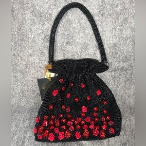 New From India to You black beaded red sequin flowers clutch purse bag Viral